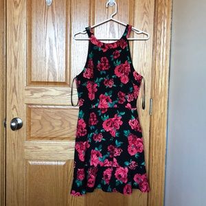 BCX Dress Black Dress with Red Roses